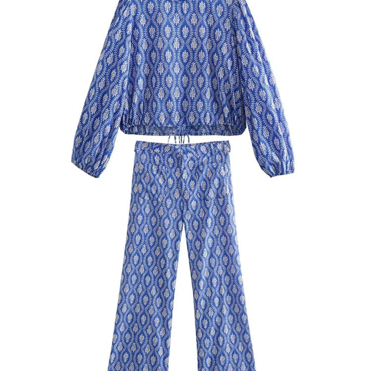 Elegant Blouse Pants Sets Two Pieces Jumpsuits Long Sleeve Retro Blouse Shirts Women Female Suits Autumn Winter Outfit Pajamas Sets