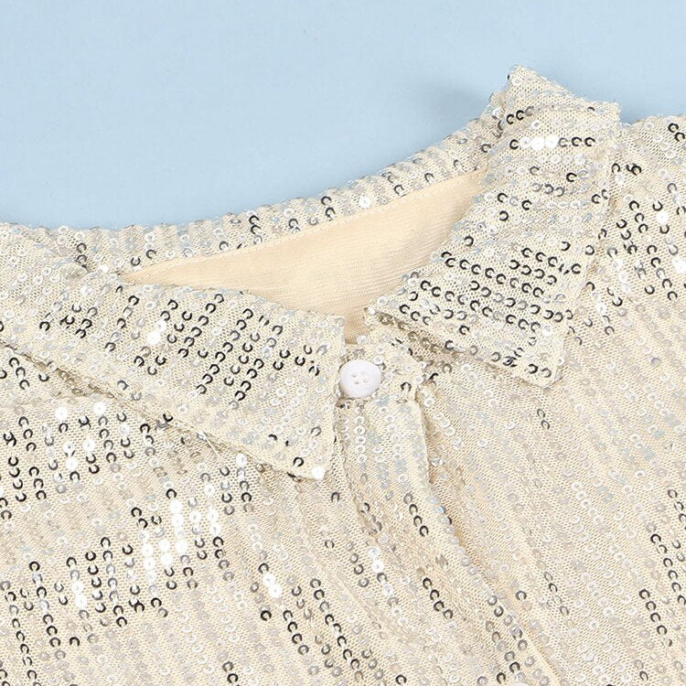 Elegant Evening Party Short Shirt Dress for Women Outfit Luxury Sequin Long Sleeve Spring Fall Birthday Club Dresses Vestidos