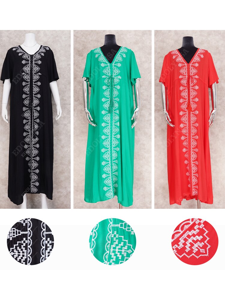 Elegant Flare Sleeve V-Neck High Waist Summer Beach Dress Plus Size Women Street Wear Red Embroidered Midi Dress