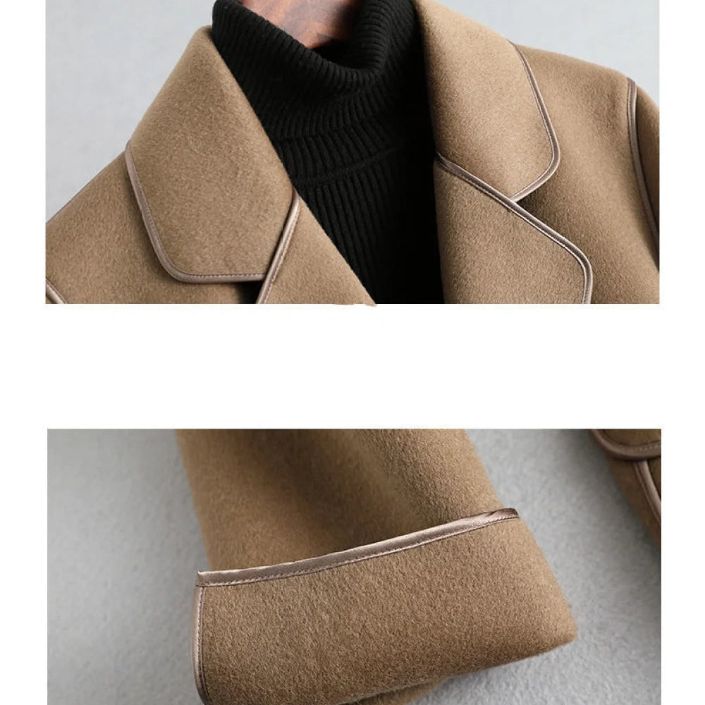 Elegant Midi Lace-up Women Wool & Blends Coats Fashion Female Classic Outwear Cardigan Autumn Winter Woolen Lady Pocket Overcoat