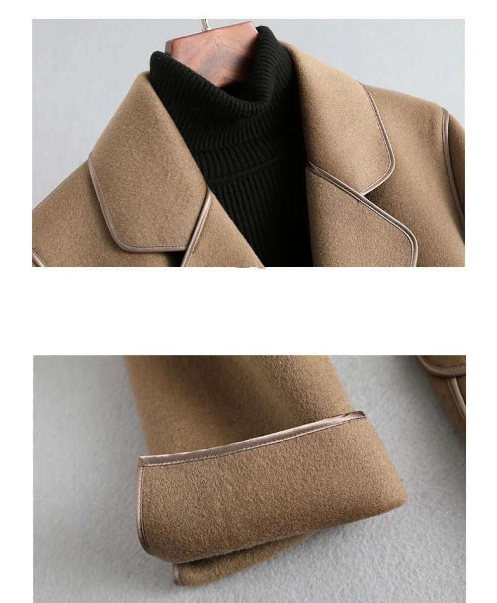 Elegant Midi Lace-up Women Wool & Blends Coats Fashion Female Classic Outwear Cardigan Autumn Winter Woolen Lady Pocket Overcoat