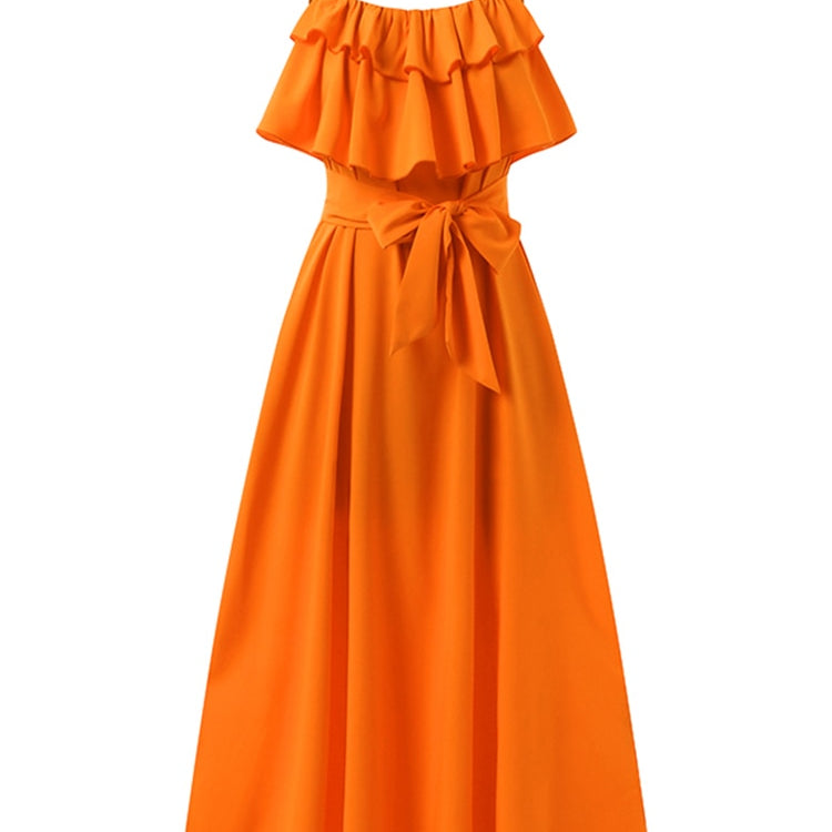 Elegant Office Dress Solid Ruffled Sexy Off Shoulder A-Line Dress Holiday Beach Robe