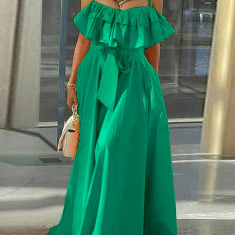 Elegant Office Dress Solid Ruffled Sexy Off Shoulder A-Line Dress Holiday Beach Robe
