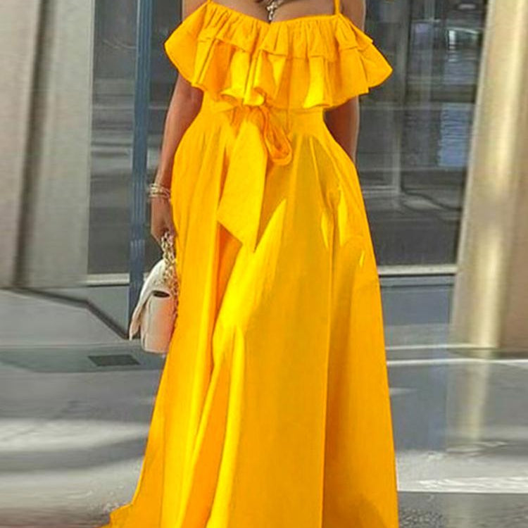 Elegant Office Dress Solid Ruffled Sexy Off Shoulder A-Line Dress Holiday Beach Robe