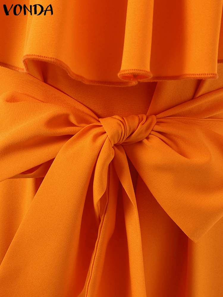 Elegant Office Dress Solid Ruffled Sexy Off Shoulder A-Line Dress Holiday Beach Robe