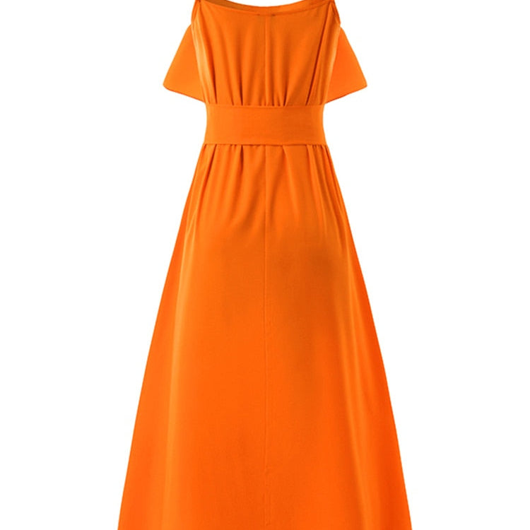 Elegant Office Dress Solid Ruffled Sexy Off Shoulder A-Line Dress Holiday Beach Robe