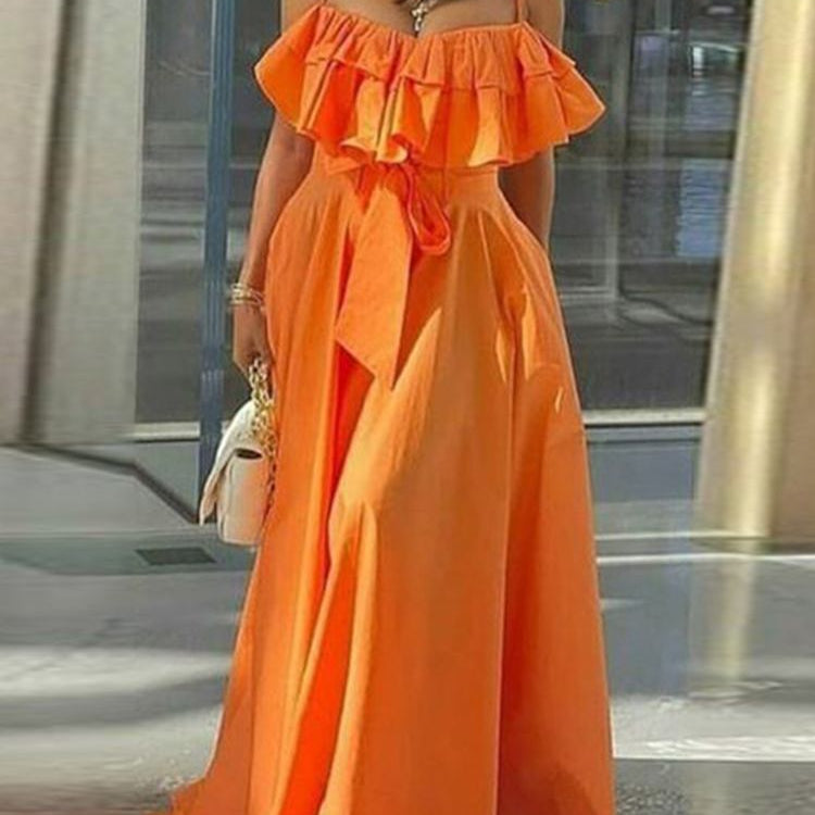 Elegant Office Dress Solid Ruffled Sexy Off Shoulder A-Line Dress Holiday Beach Robe