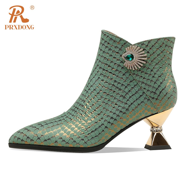 Elegant Side Zipper Women's Warm Ankle Boots Genuine Leather Pointed Toe High Heels Dress Party Wedding Office Lady Shoes Woman