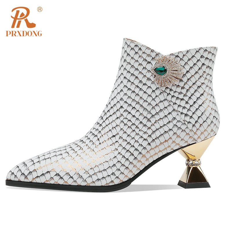 Elegant Side Zipper Women's Warm Ankle Boots Genuine Leather Pointed Toe High Heels Dress Party Wedding Office Lady Shoes Woman