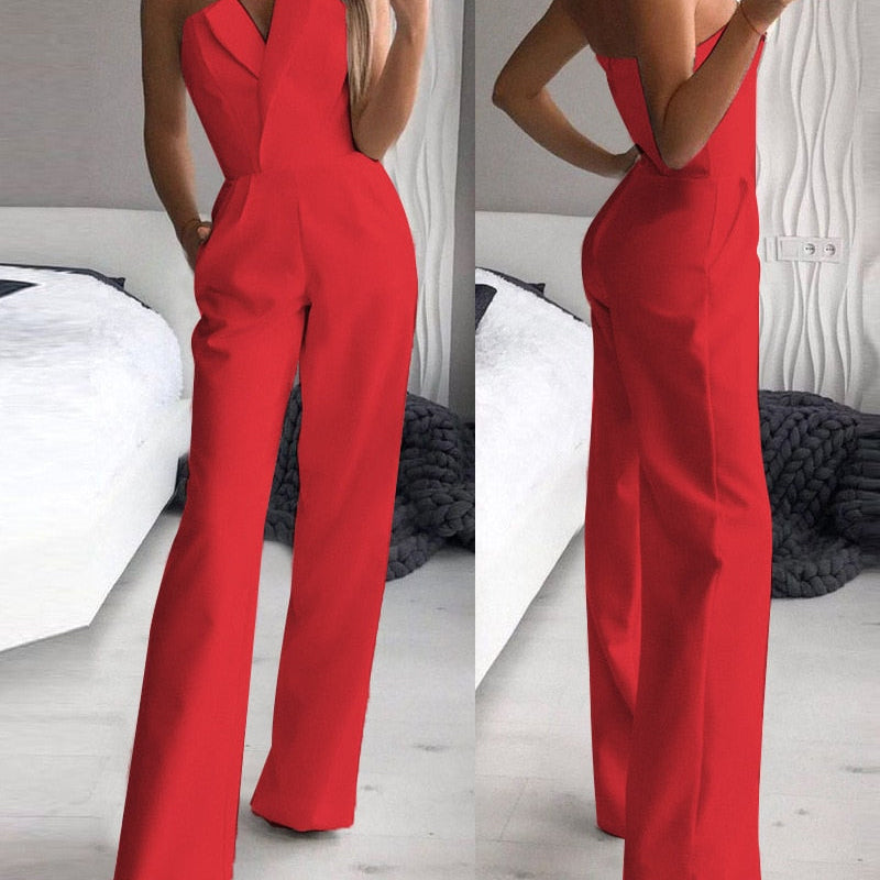 Elegant Slim Office Lady Black  Strapless Jumpsuits for women 2022 Summer New Sexy Sleeveless White Red Wide leg Jumpsuits AMAIO
