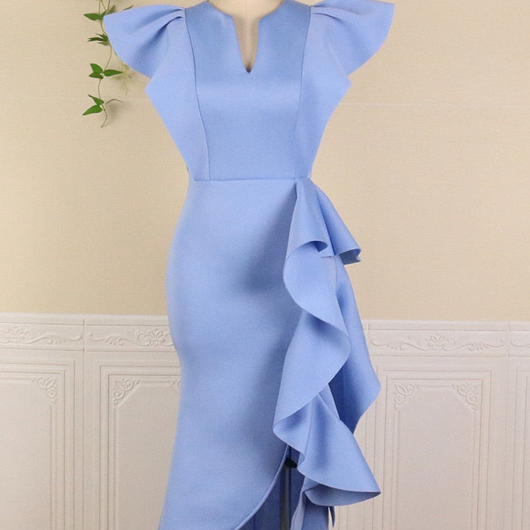 Elegant Woman Ceremony Dress Ruffle Slit Sexy Stylish Occasion Vestido Date Out Night Celebrate Princess Event Robe Summer