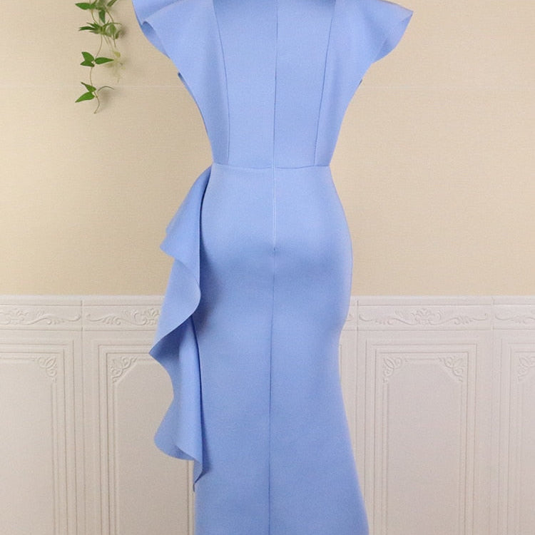 Elegant Woman Ceremony Dress Ruffle Slit Sexy Stylish Occasion Vestido Date Out Night Celebrate Princess Event Robe Summer