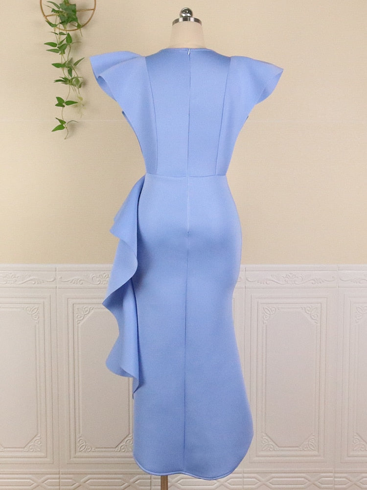 Elegant Woman Ceremony Dress Ruffle Slit Sexy Stylish Occasion Vestido Date Out Night Celebrate Princess Event Robe Summer