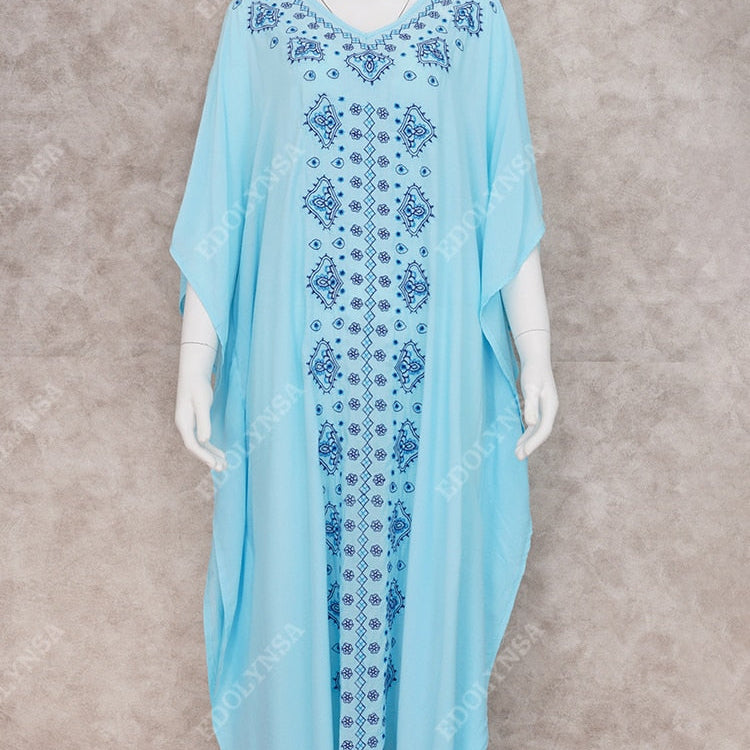 Embroidery Cotton Beach Kaftan Cover up Saida de Praia Swimsuit Bikini cover up Tunics