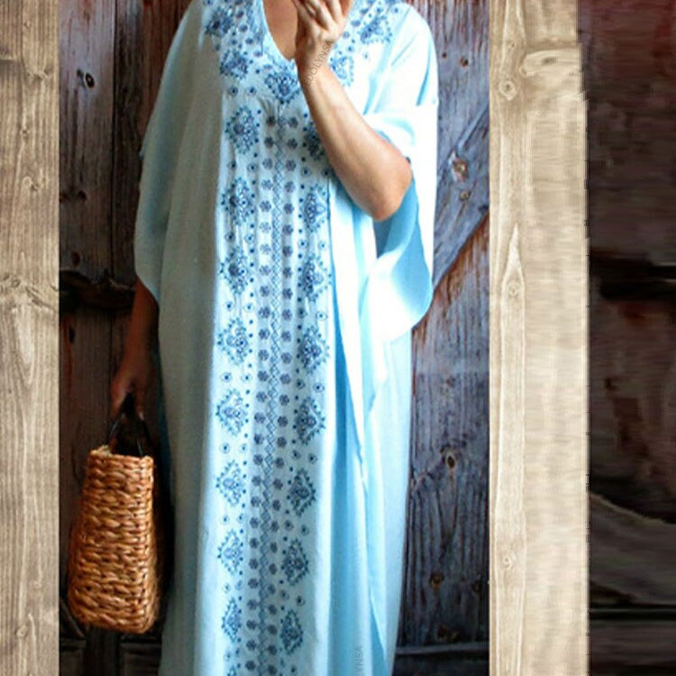 Embroidery Cotton Beach Kaftan Cover up Saida de Praia Swimsuit Bikini cover up Tunics