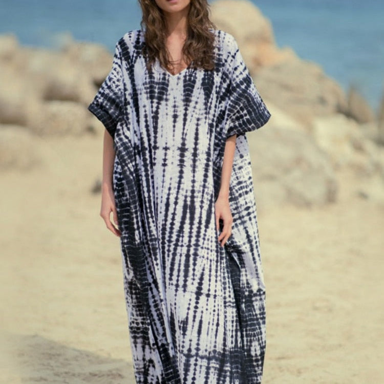 Embroidery Long Kaftan Cover up Saida de Praia Swimsuit Women Bikini Cover-ups Tunics for Beach Pareo Sarong Beachwear Q643 Q969-643 One Size