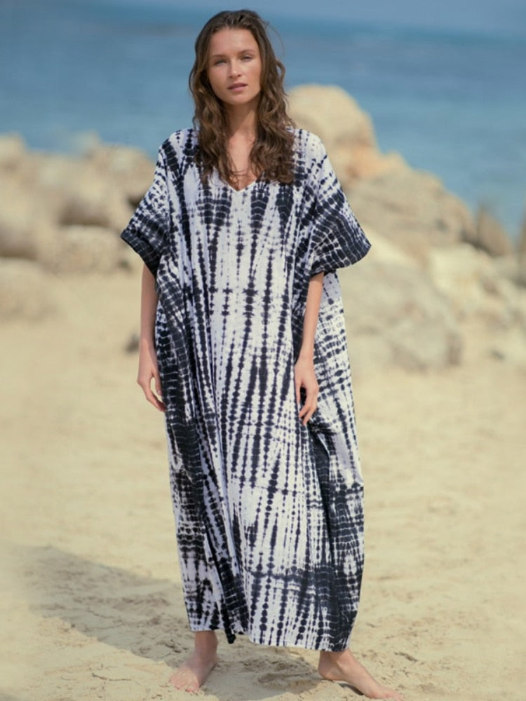 Embroidery Long Kaftan Cover up Saida de Praia Swimsuit Women Bikini Cover-ups Tunics for Beach Pareo Sarong Beachwear Q643 Q969-643 One Size