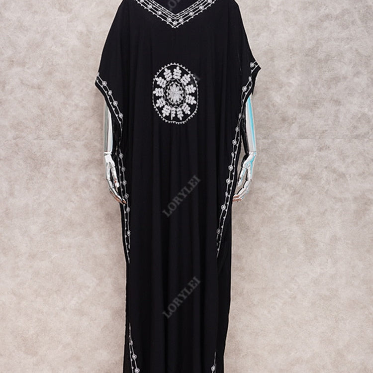 Embroidery Long Kaftan Cover up Saida de Praia Swimsuit Women Bikini Cover-ups Tunics for Beach Pareo Sarong Beachwear Q643