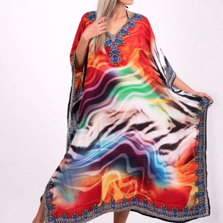 Embroidery Long Kaftan Cover up Saida de Praia Swimsuit Women Bikini Cover-ups Tunics for Beach Pareo Sarong Beachwear Q643 Q841-643 One Size