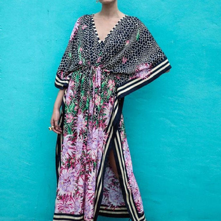 Embroidery Long Kaftan Cover up Saida de Praia Swimsuit Women Bikini Cover-ups Tunics for Beach Pareo Sarong Beachwear Q643 Q1088-643 One Size