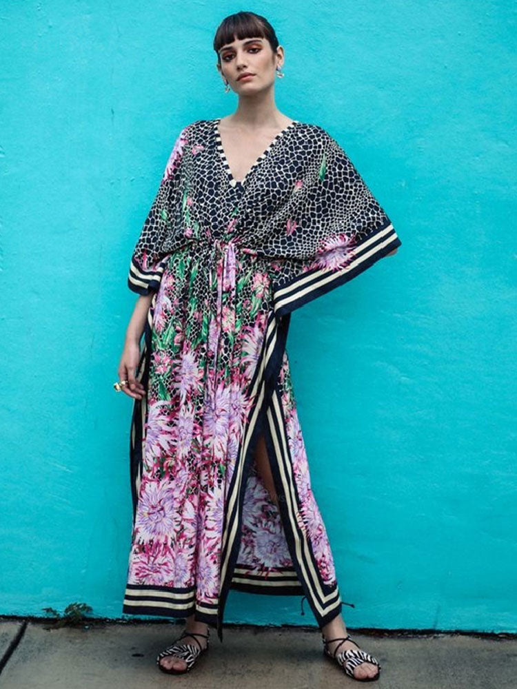 Embroidery Long Kaftan Cover up Saida de Praia Swimsuit Women Bikini Cover-ups Tunics for Beach Pareo Sarong Beachwear Q643 Q1088-643 One Size