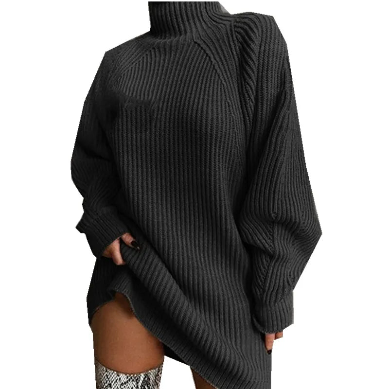 Esuo Women Turtleneck Oversized Knitted Dress Solid Long Sleeve 2024 Casual Elegant Sweater Knitted Dress Autumn/Winter Clothes