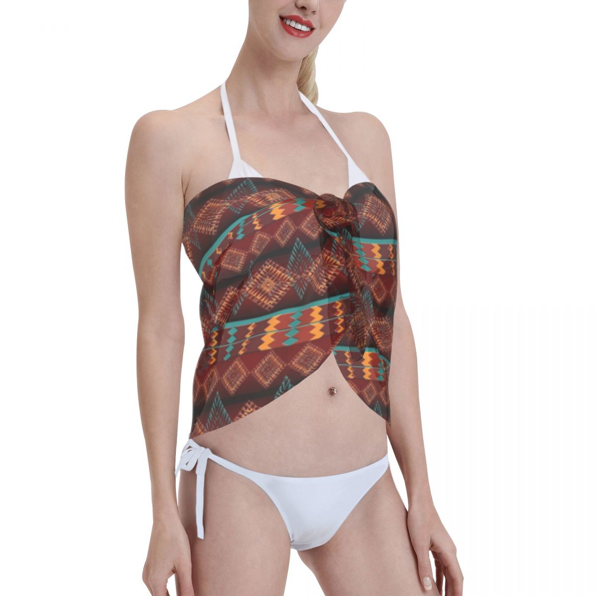 Ethnic Southwestern Navajo Polyester Swimwear Pareo Scarf Cover Ups Bikinis Cover-Ups Skirts Beach Dress