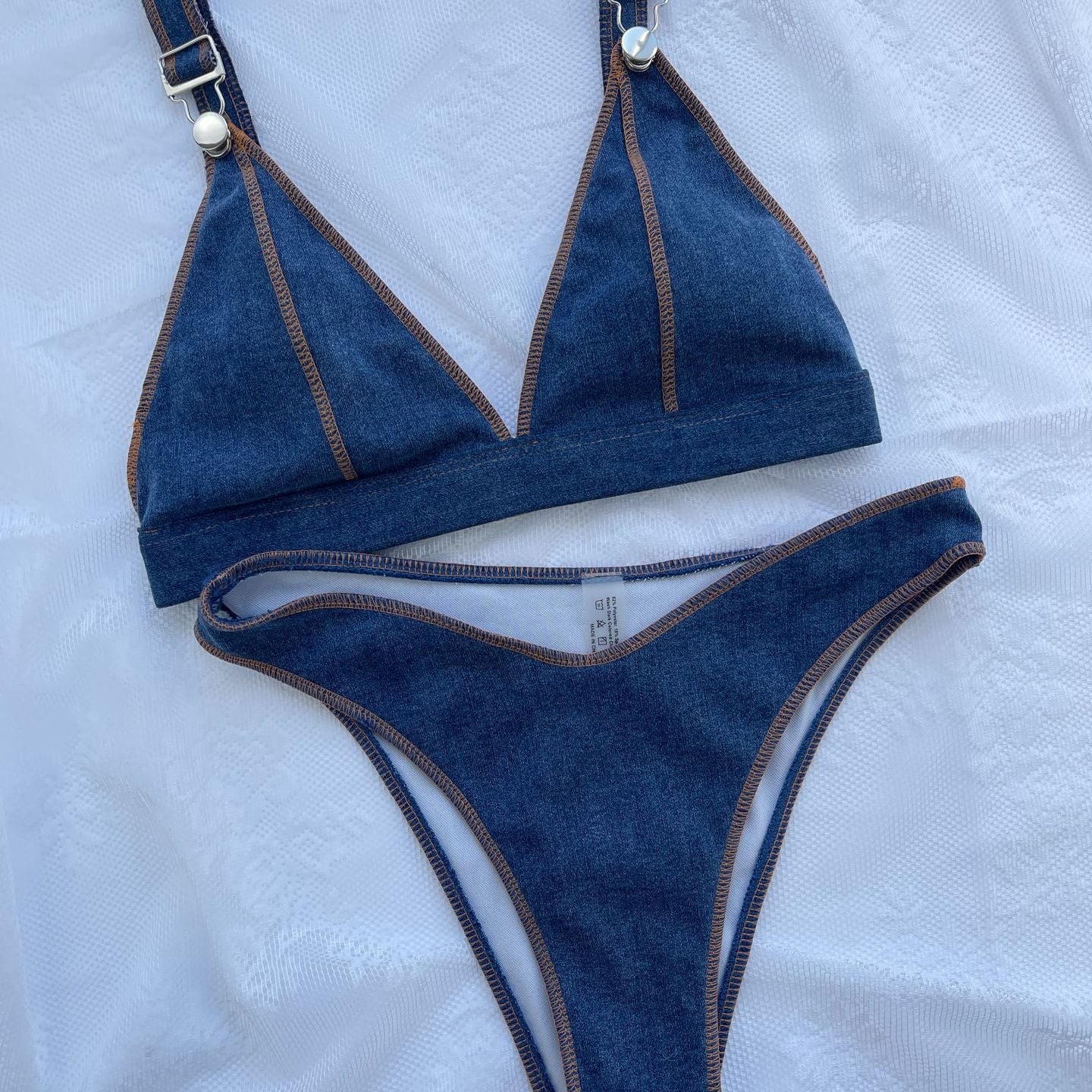 Euro American Bikini Denim Blue Solid AMAIO