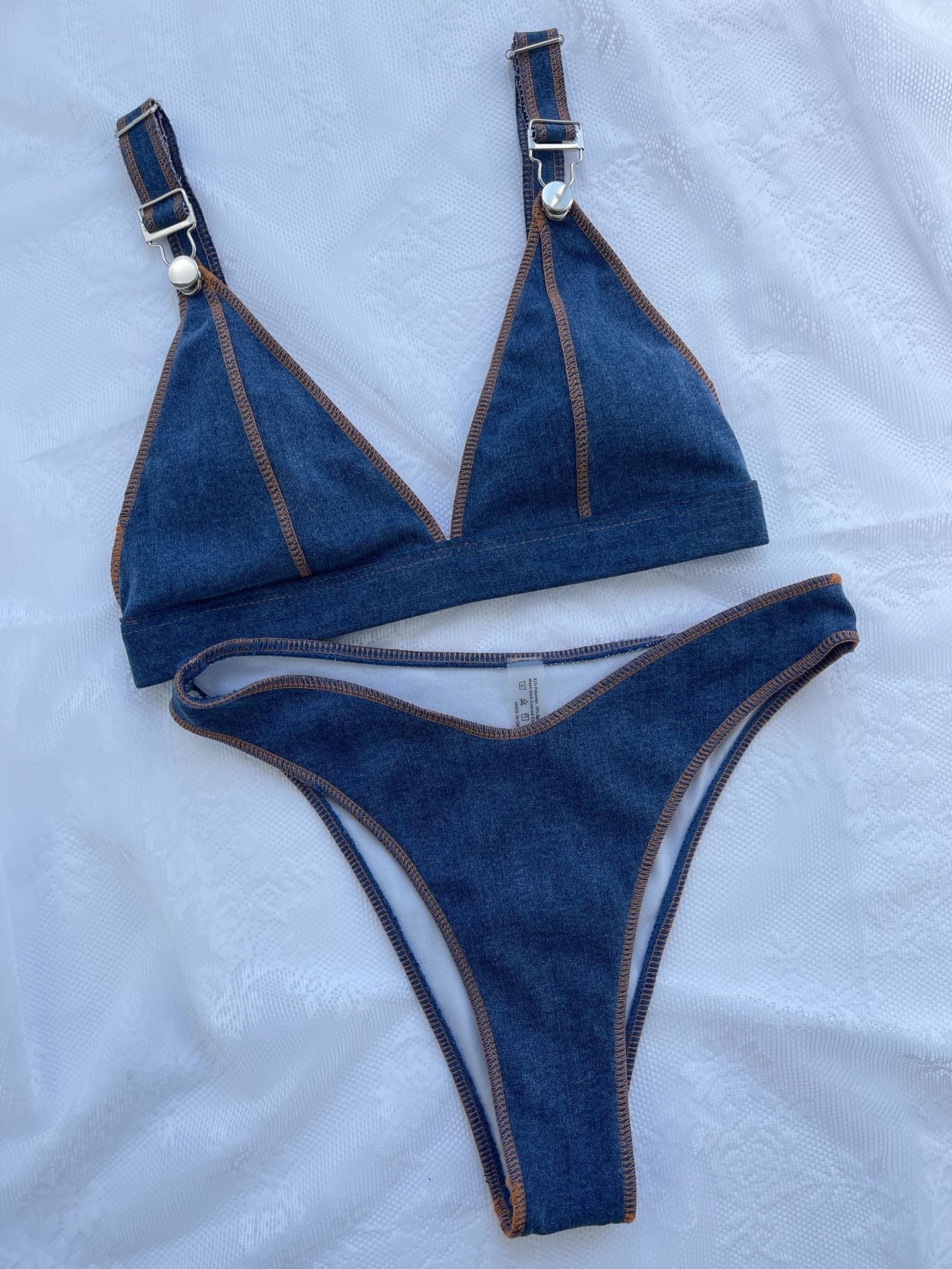 Euro American Bikini Denim Blue Solid AMAIO