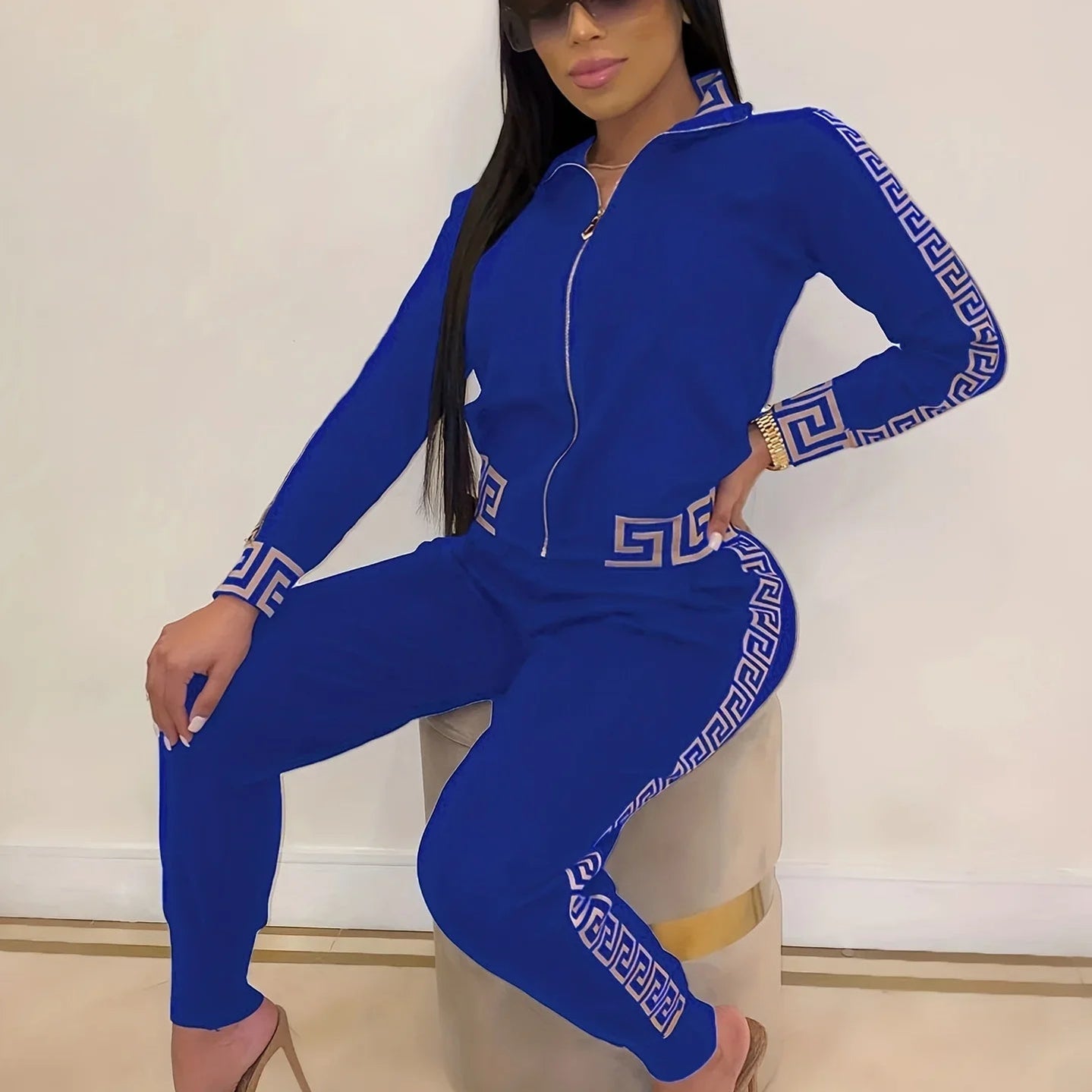 Europe And The United States Leisure Printing Stitching Two-piece Suit