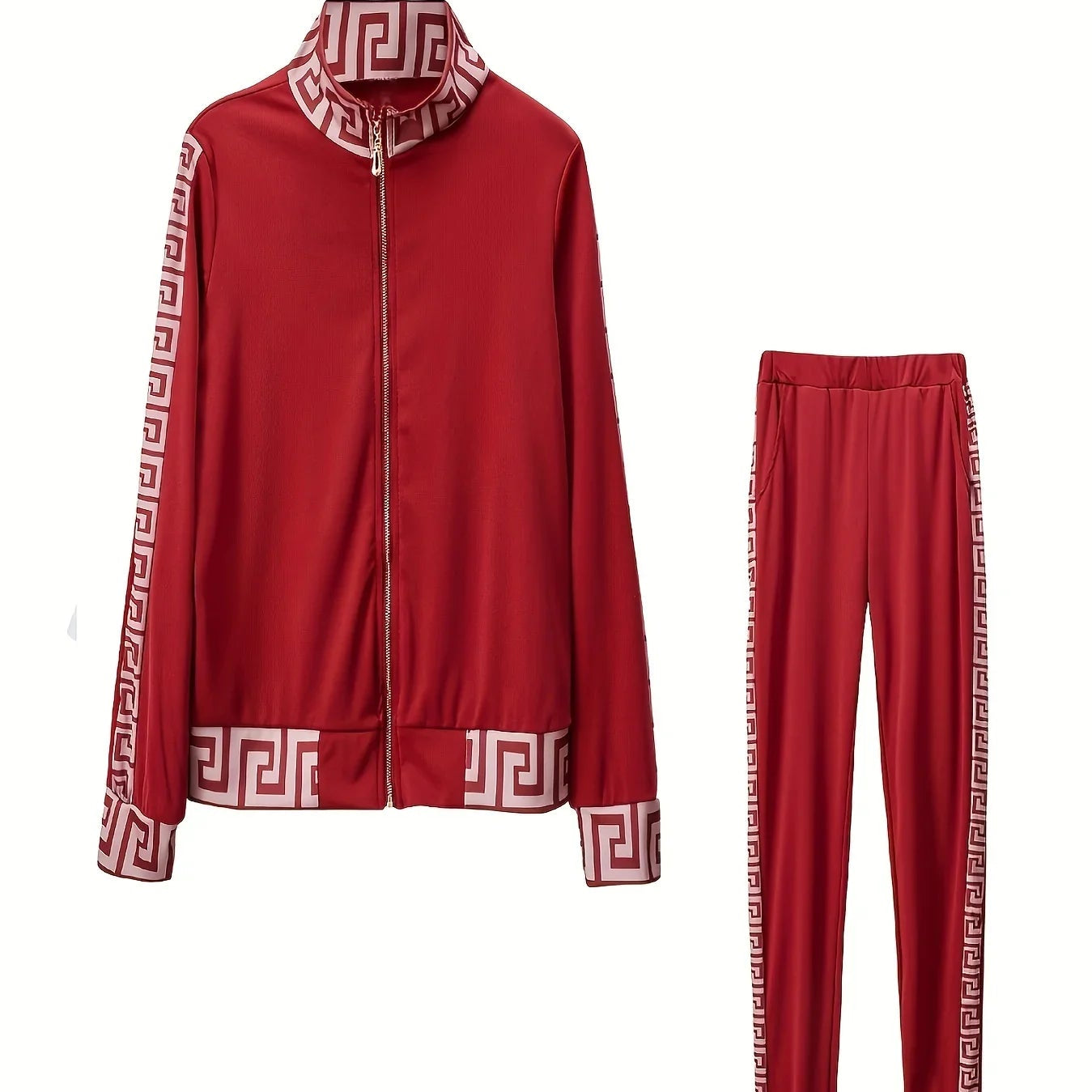 Europe And The United States Leisure Printing Stitching Two-piece Suit Red