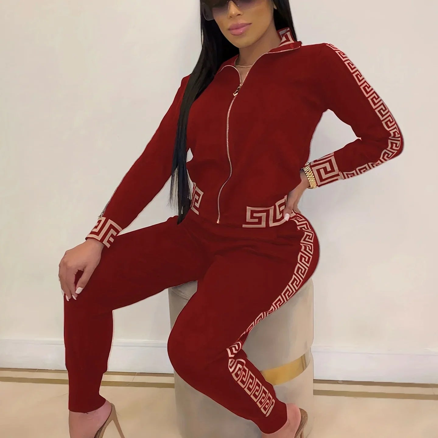 Europe And The United States Leisure Printing Stitching Two-piece Suit