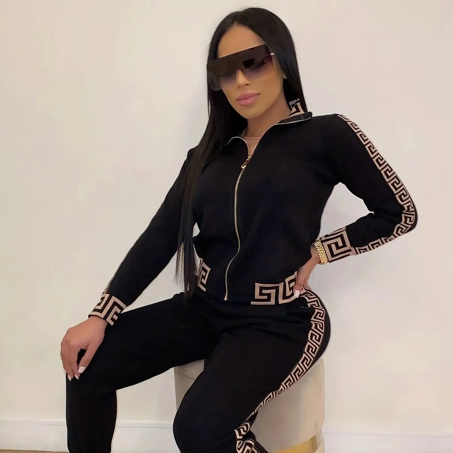 Europe And The United States Leisure Printing Stitching Two-piece Suit