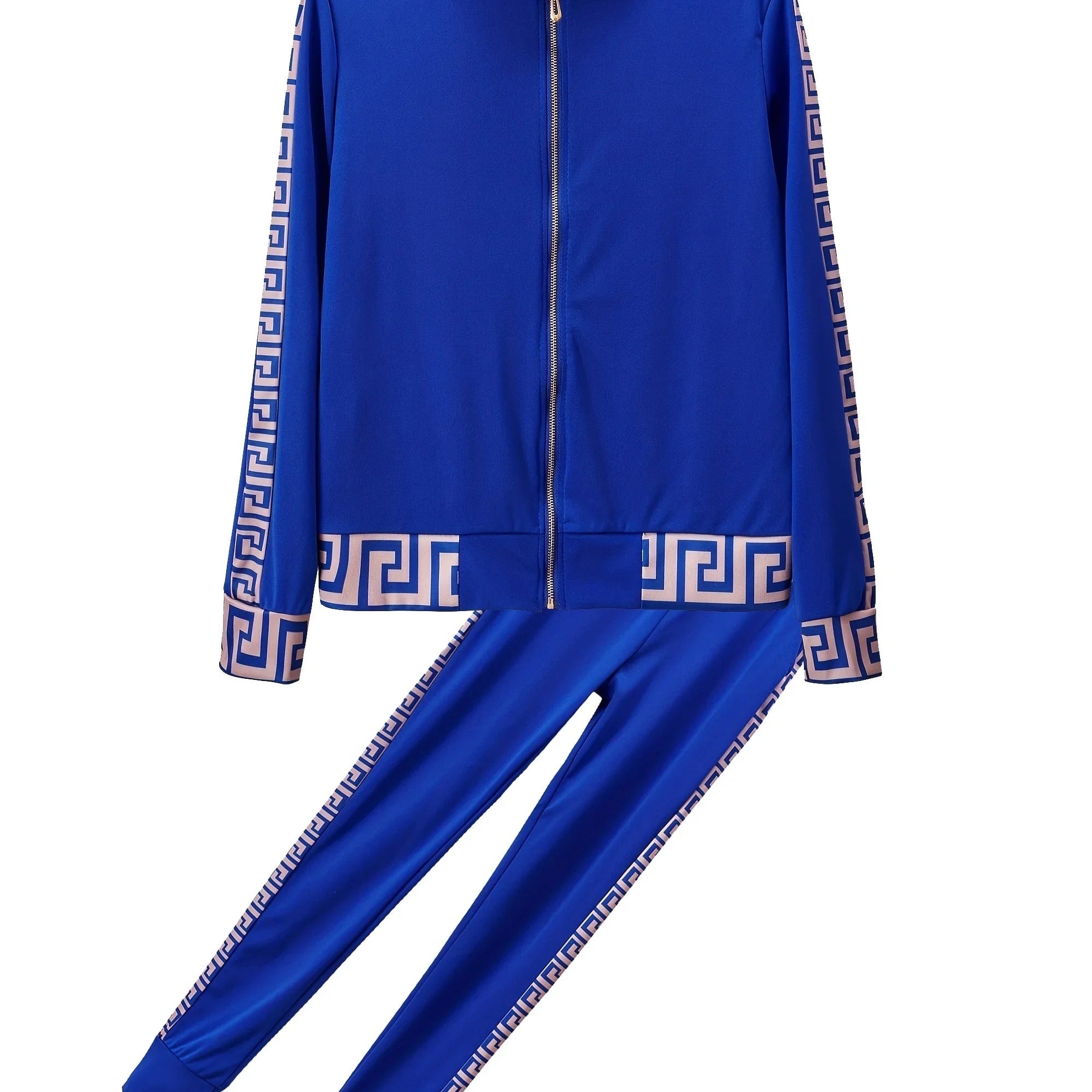 Europe And The United States Leisure Printing Stitching Two-piece Suit Blue