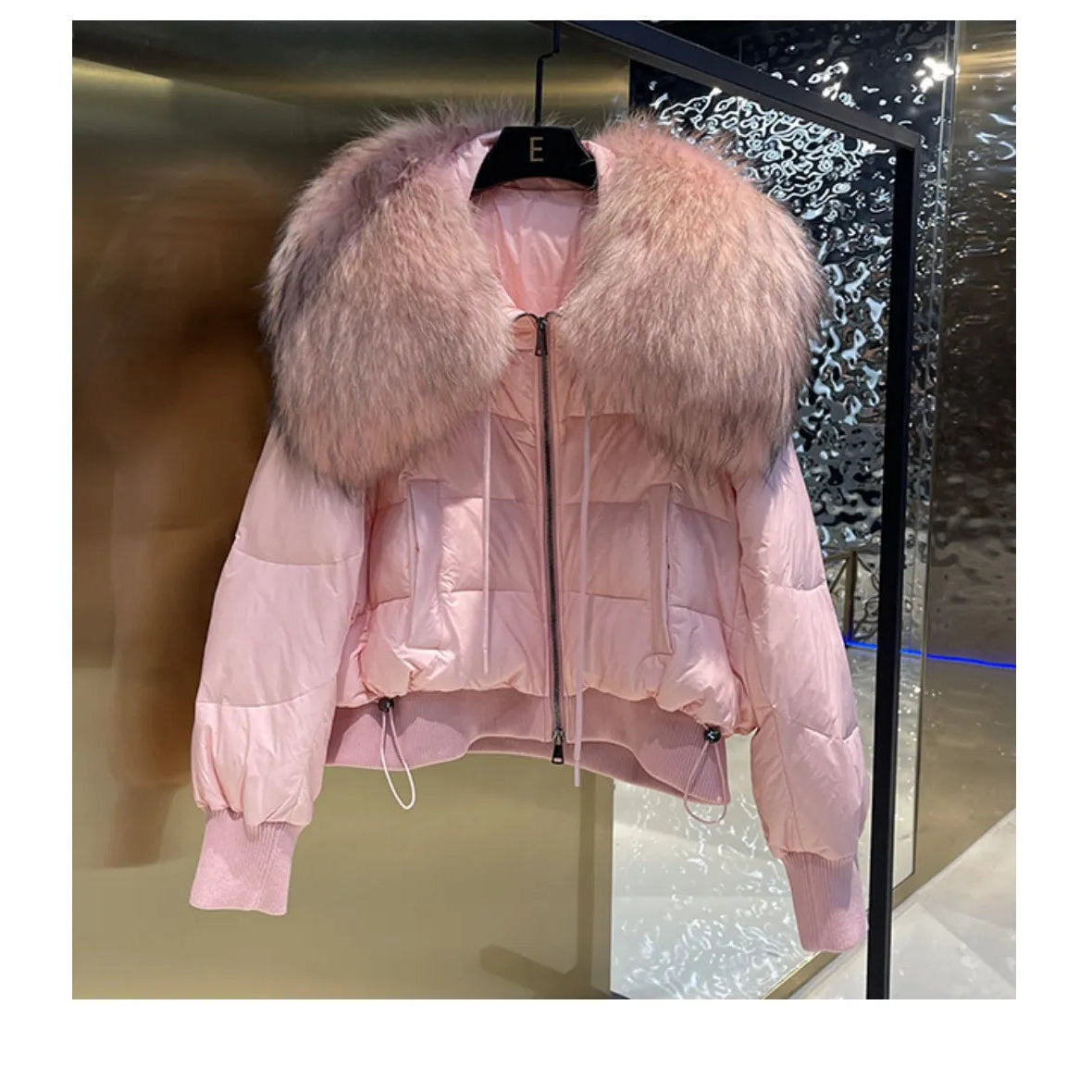 European Version 2024 Winter New Light Luxury All-match Big Fur Collar Loose Women's Long-Sleeved Bread Korean Version Down Jack Pink