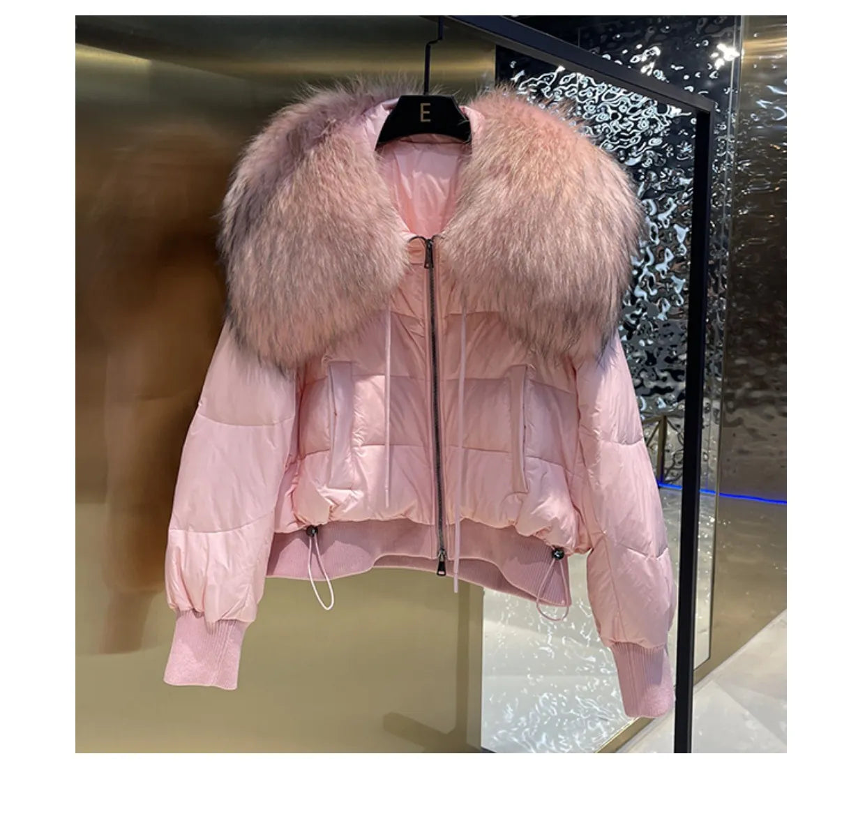 European Version 2024 Winter New Light Luxury All-match Big Fur Collar Loose Women's Long-Sleeved Bread Korean Version Down Jack Pink