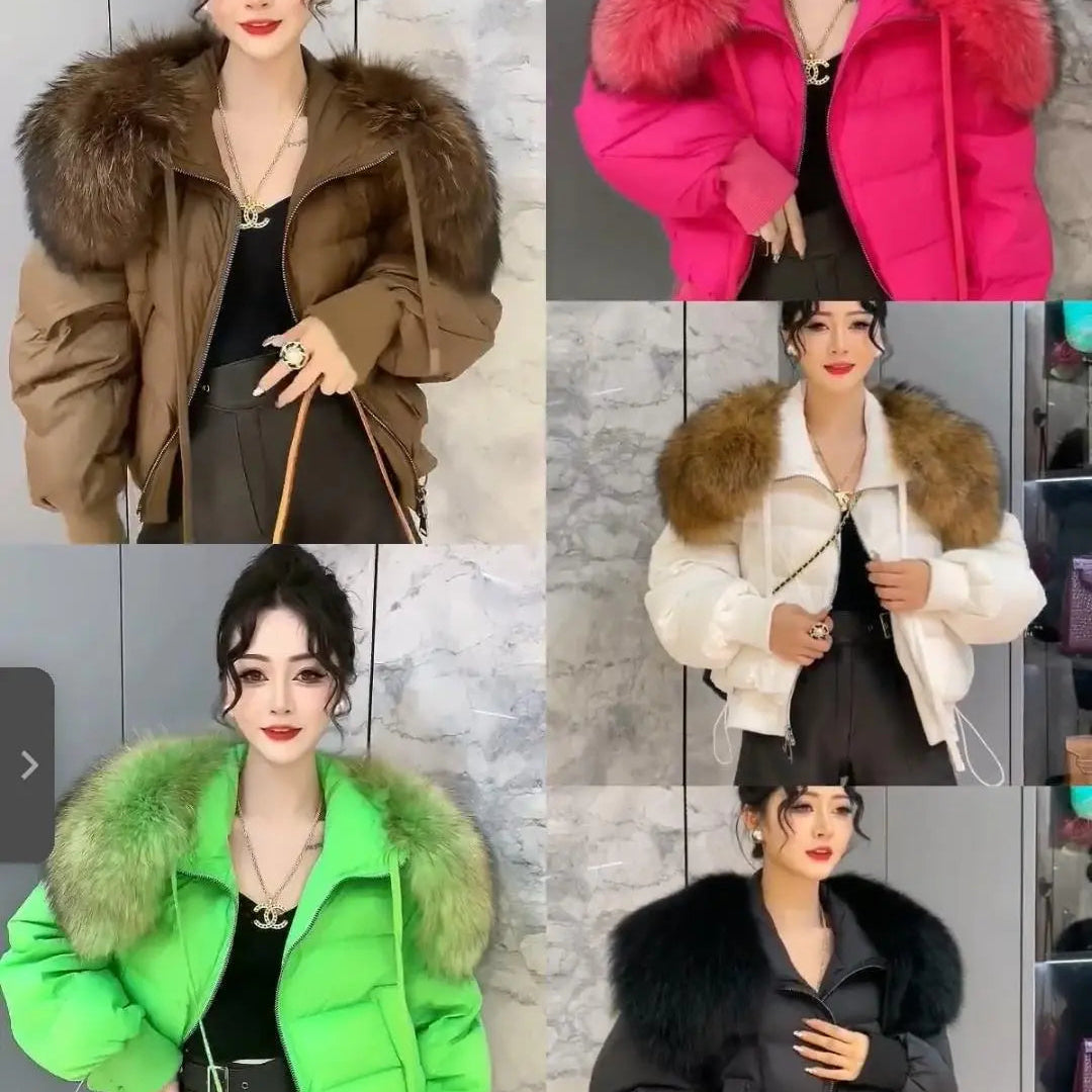 European Version 2024 Winter New Light Luxury All-match Big Fur Collar Loose Women's Long-Sleeved Bread Korean Version Down Jack Customer Service