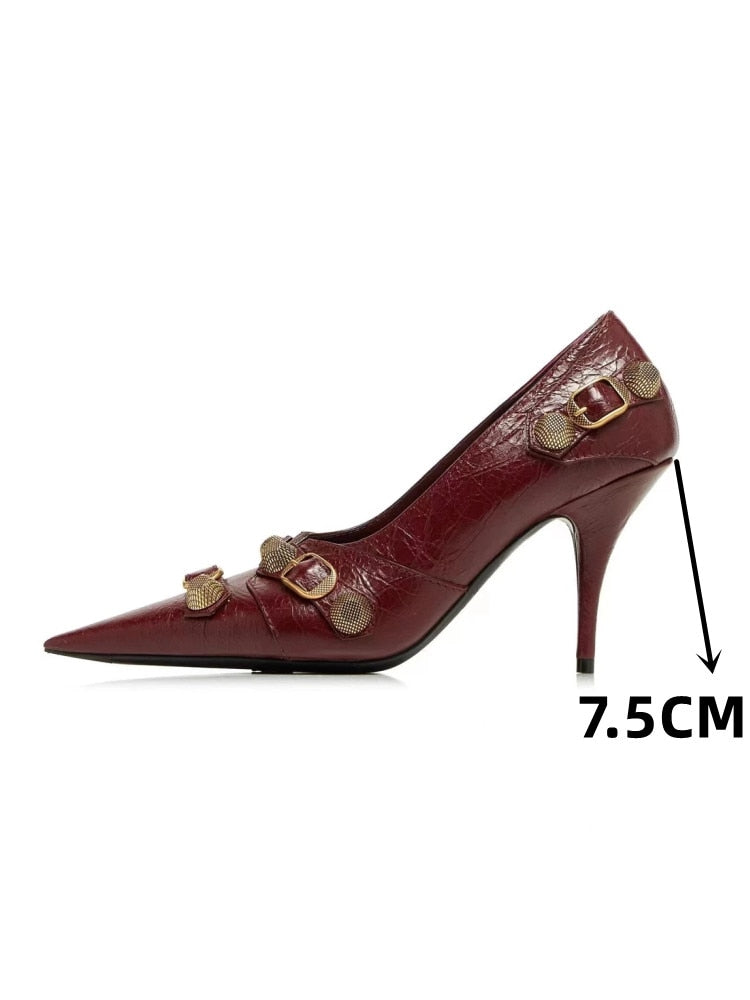 European and American Pointed Thin High-heeled Women's Single Shoe Fashion Rivets New Spring and Summer Sexy Women's Shoes