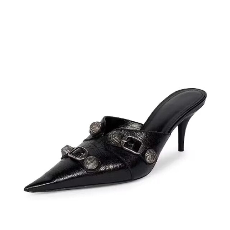 European and American Pointed Thin High-heeled Women's Single Shoe Fashion Rivets New Spring and Summer Sexy Women's Shoes