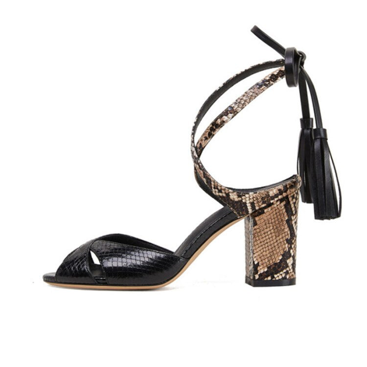 European and American Summer New Snake Shaped Round Head Sandals Thin High Heel Fish Mouth Fashion Catwalk Large Size Sandals M6005 black