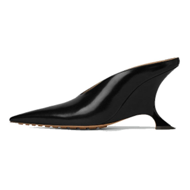 European and American Summer New Women's High Heel Muller Shoes Pointed Toe Baotou Comfortable Fashion Large Women's Sandals 510-black