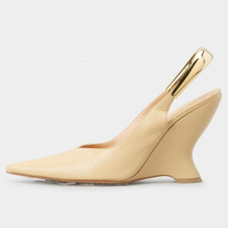 European and American Summer New Women's High Heel Muller Shoes Pointed Toe Baotou Comfortable Fashion Large Women's Sandals 529-apricot