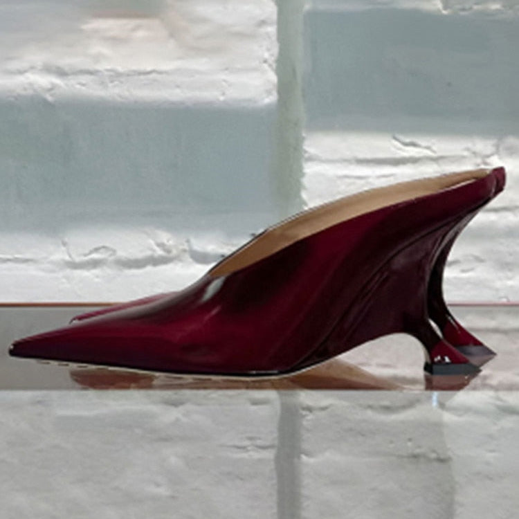 European and American Summer New Women's High Heel Muller Shoes Pointed Toe Baotou Comfortable Fashion Large Women's Sandals 510-wine red