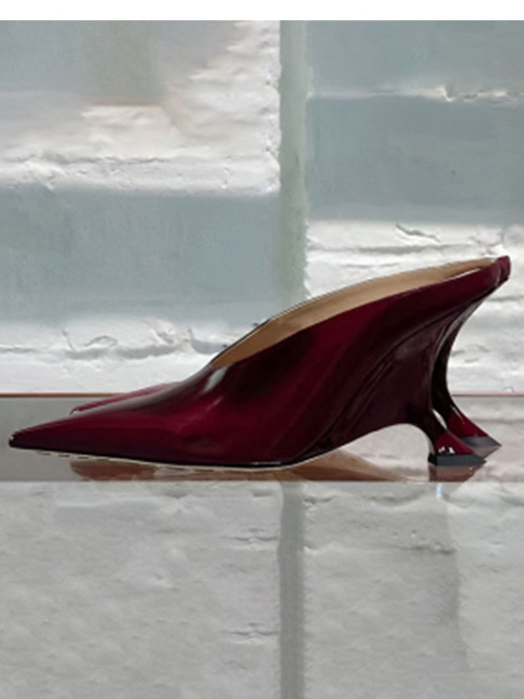 European and American Summer New Women's High Heel Muller Shoes Pointed Toe Baotou Comfortable Fashion Large Women's Sandals 510-wine red