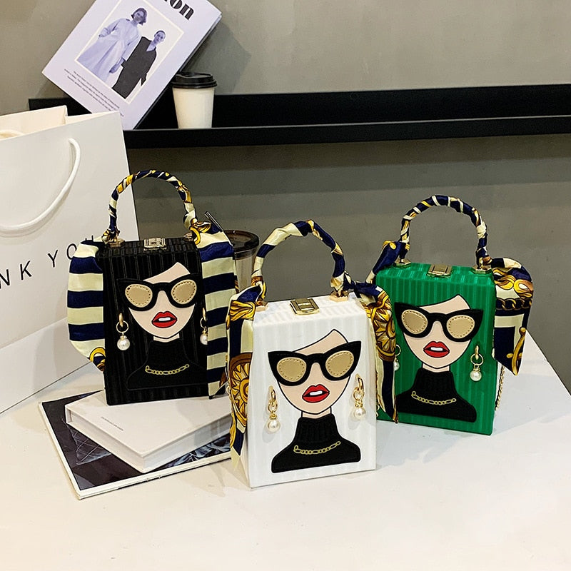 Evening Bags for Women 2022 New Fashionable Leather Shoulder Bag Woman Hard Hip Hop Party Luxury Designer Handbag