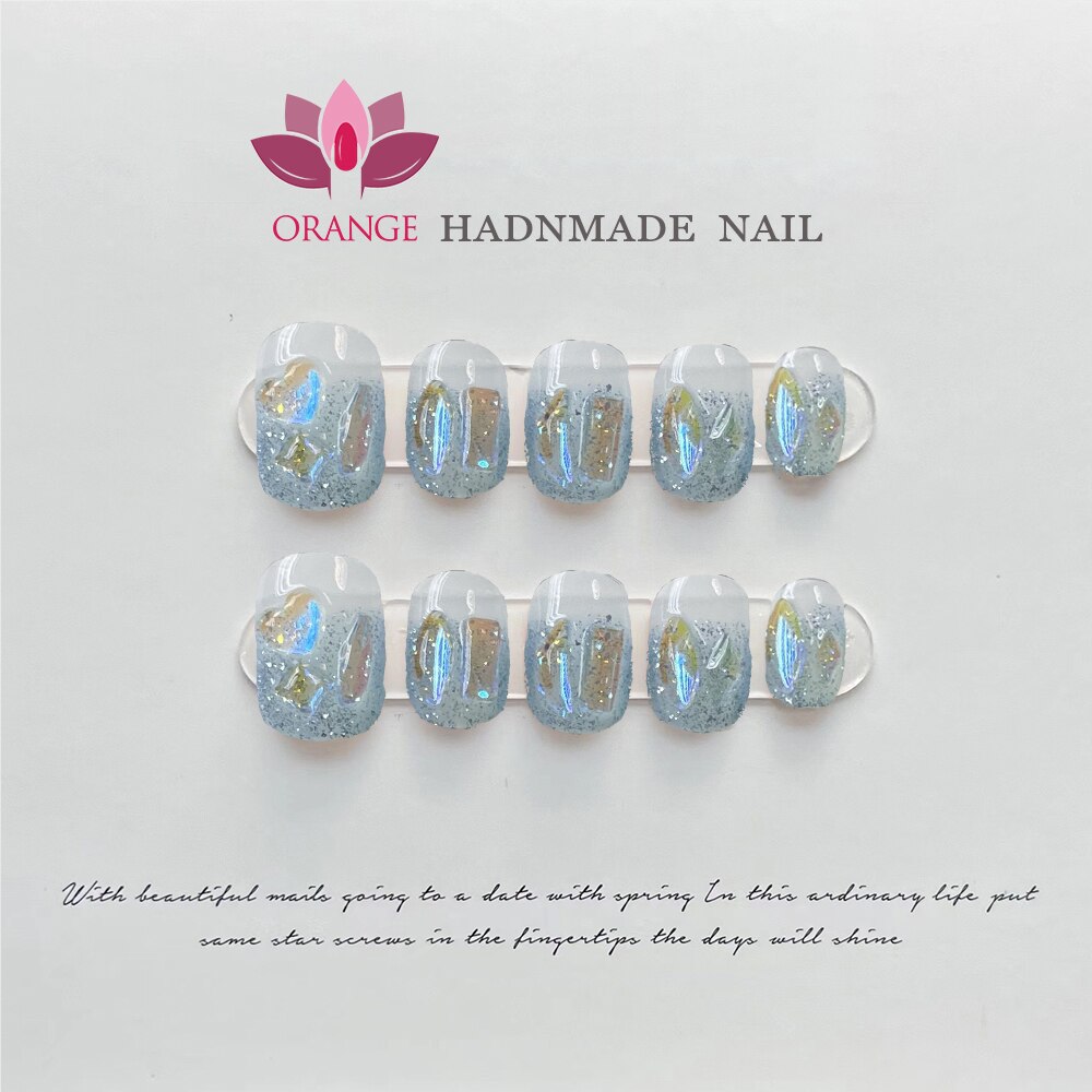 Expensive Press on Nail Korean Short Manicure Pre Decorated Full Cover Fake Nails With Rhinestones Wearable Handmade Finger Nail