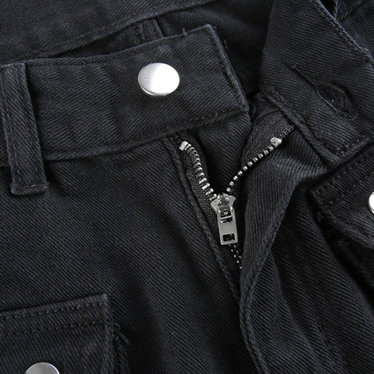 Eyelet Buckle Cyber Punk Goth Baggy Jeans Y2K Woman Techwear Dark Academic Solid E Girl Cargo Pants Denim Gothic Hippie Trousers