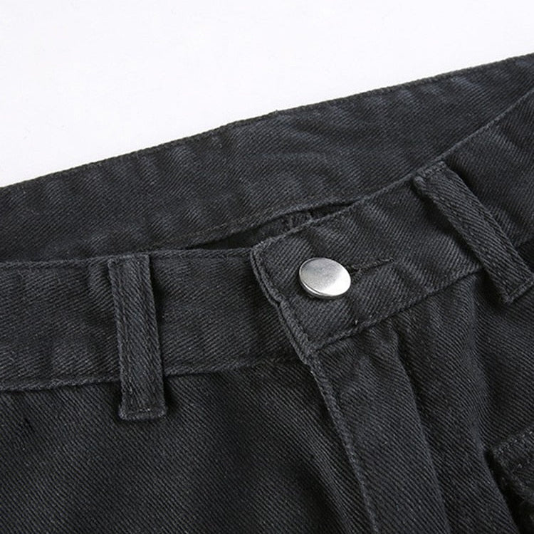 Eyelet Buckle Cyber Punk Goth Baggy Jeans Y2K Woman Techwear Dark Academic Solid E Girl Cargo Pants Denim Gothic Hippie Trousers