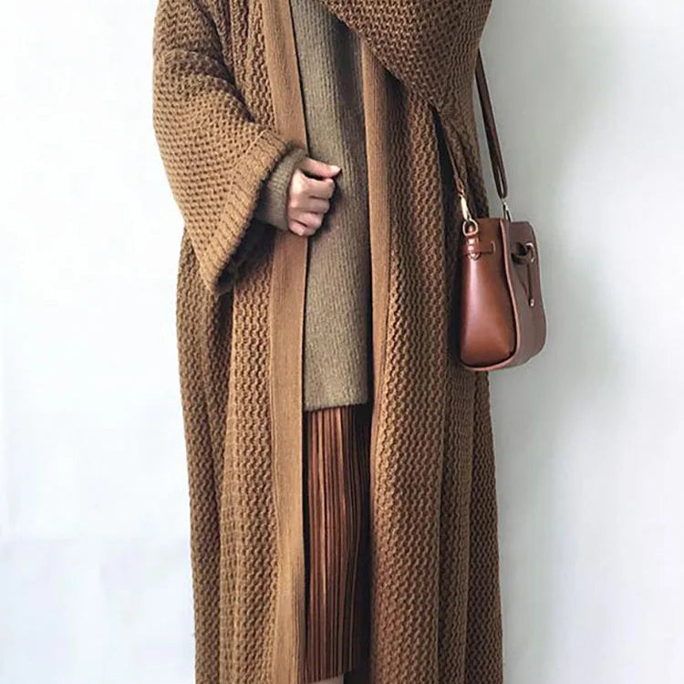 FIGOHR Casual Thick Long Knitted Cardigan Woman Plus Size Loose Plain Sweater 2023 Autumn Winter Female Coat Streetwear