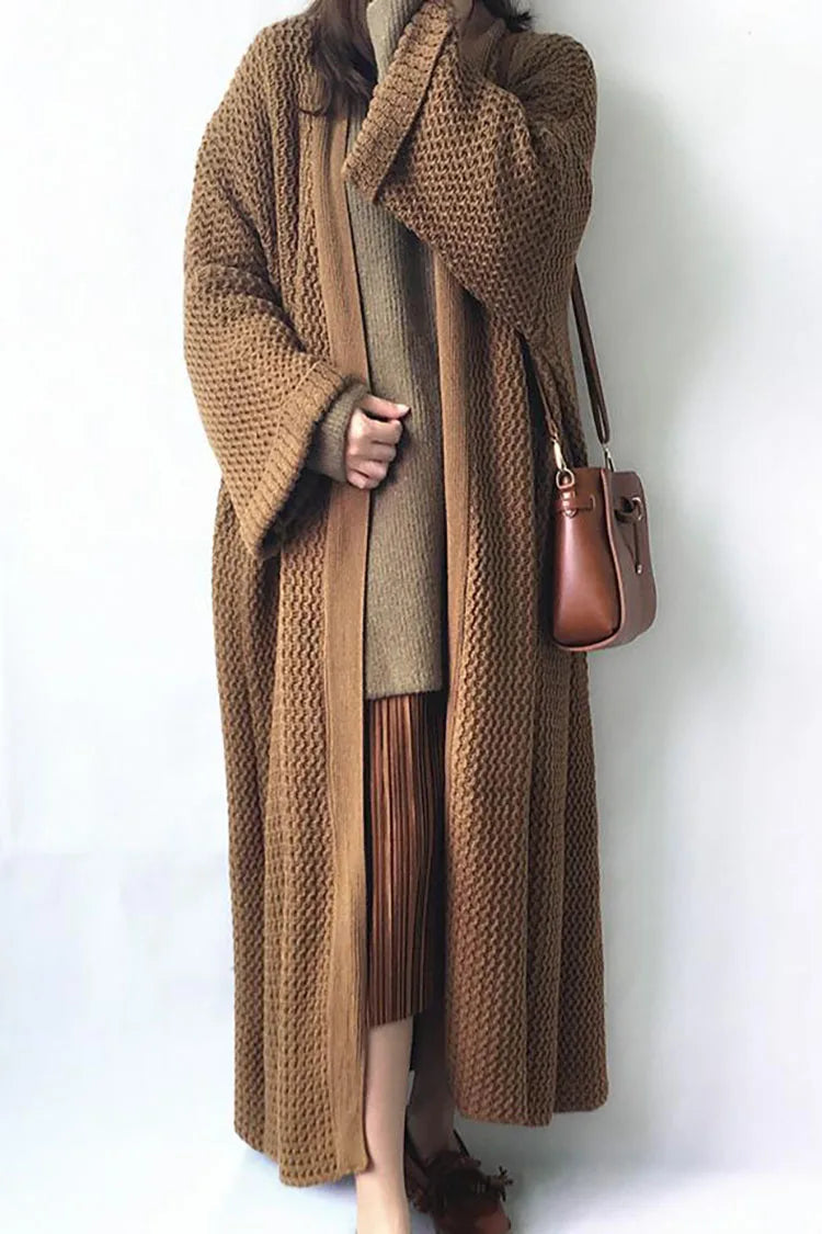 FIGOHR Casual Thick Long Knitted Cardigan Woman Plus Size Loose Plain Sweater 2023 Autumn Winter Female Coat Streetwear